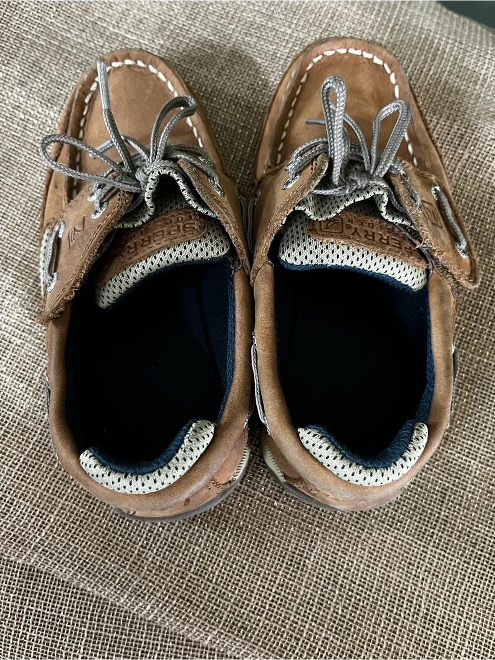 Sperry Tan/Brown Kids Boat Shoes with Laces Preppy